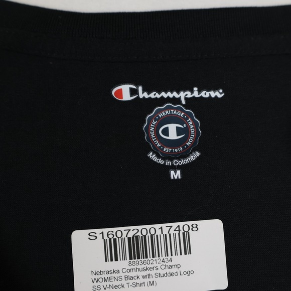 Nebraska Cornhuskers Shirt Womens Medium Black NCAA Football Studded Tee V Neck - Picture 3 of 13